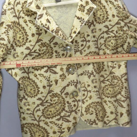 Kenar Wool Paisley Blazer Cardigan Jacket XL Cream Brown - Picture 3 of 4